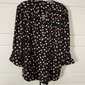 Roz & Ali Black Blouse with Bronze, and Tan Polka Dots
